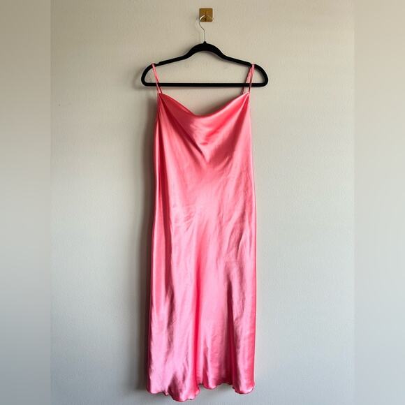 Vintage Bebe Pink Satin Slip Dress | Y2K 90s Cowl Neck | Made in USA | Size XL - Picture 1 of 7
